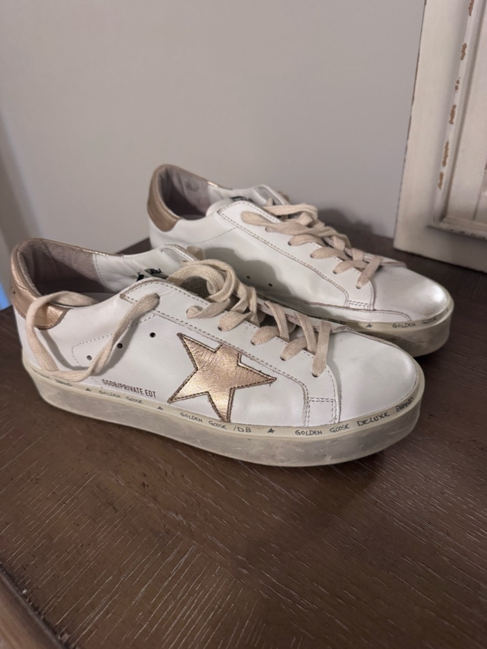 Golden Goose Hi Star White Leather Sneakers with Gold Star